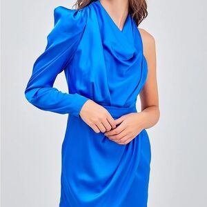 Blue One-Sleeve Mini Dress